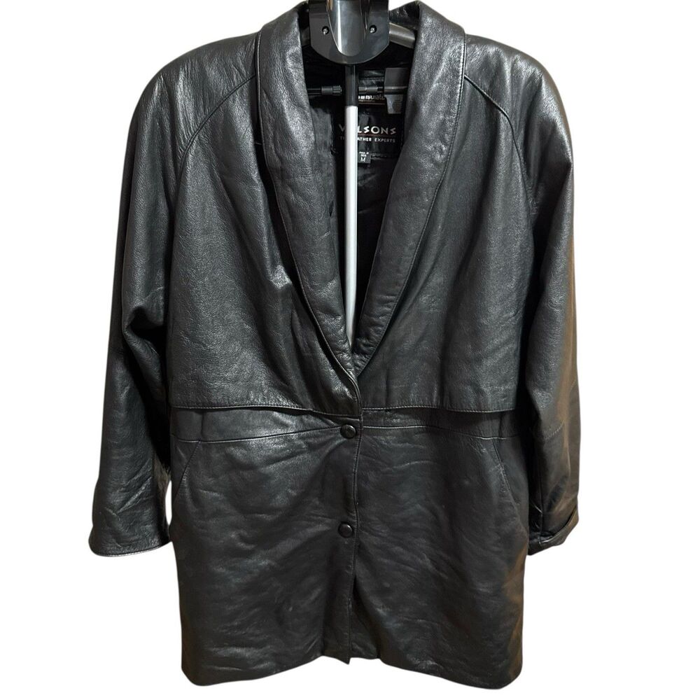 Vintage Wilson's Black Leather Coat Jacket w/o Belt Size M Women's Retro 90s 80